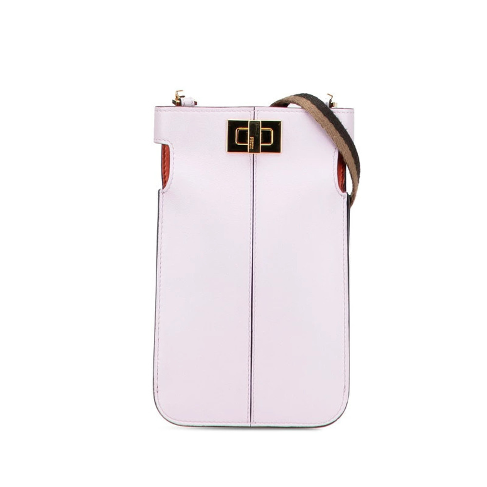 Fendi Peekaboo Phone Shoulder Bag Case Purple Brown Leather